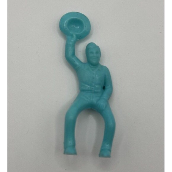 VTG MARX Roy Rogers Mounted Figure Holding Hat Blue Plastic 3" & Bucking Horse - Picture 7 of 11